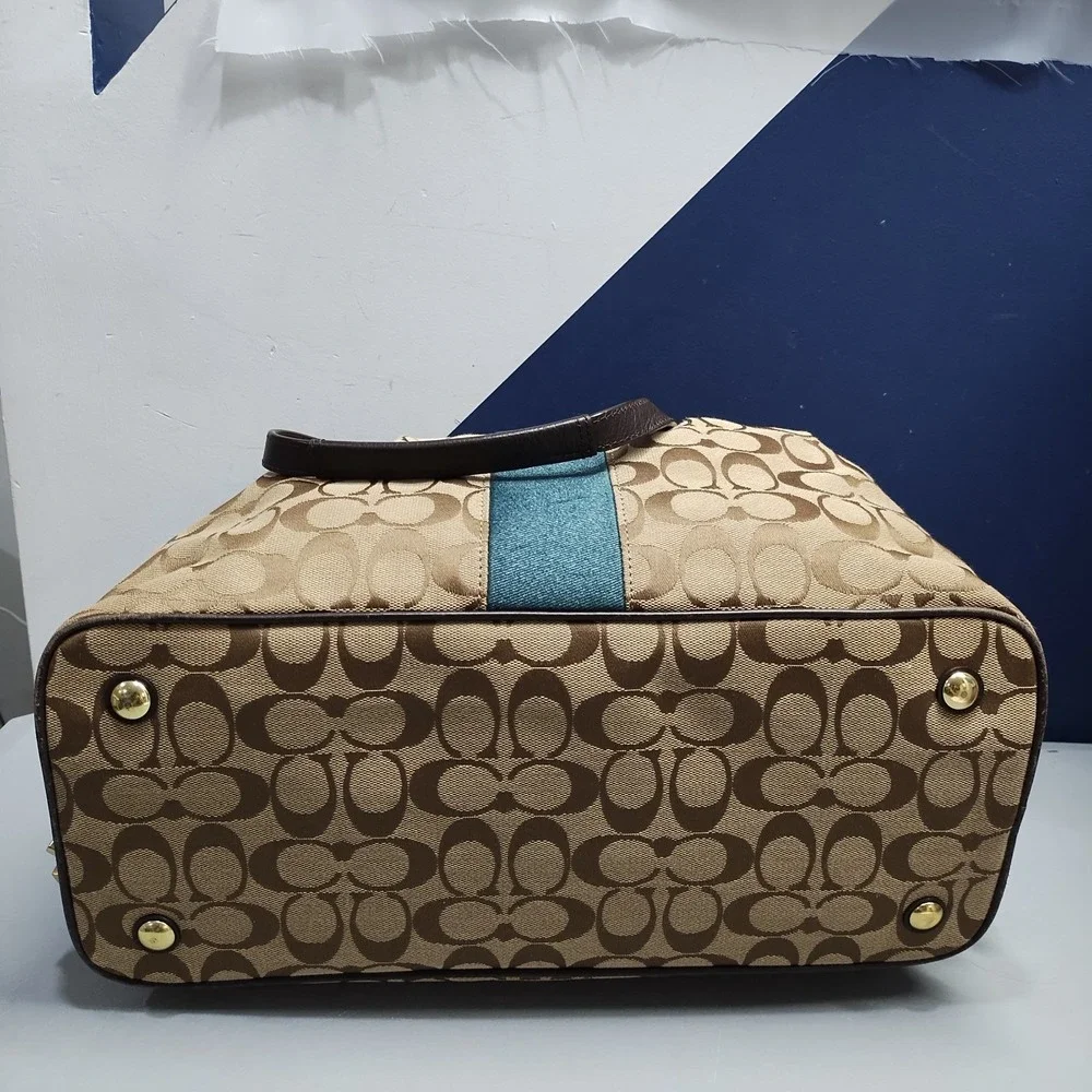 Coach Signature Handbag Womens Multi Canvas Double Handles Magnetic Closure